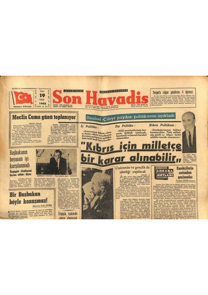 Son Havadis Gazetesi 19 Ekim 1965 - Ipsala Gümrüğünde 212.120 Adet Tabanca Mermisi Ele Geçirildi - Ürgüplü Kabinede Görev Almıyacak GZ121039