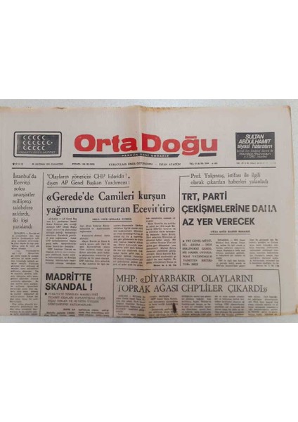 Ortadoğu Gazetesi - 30 Haziran 1975 - Ap Genel Başkan Yardımcısı Geredede Camileri Kurşun Yağmuruna Tutturan Ecevittir GZ111345