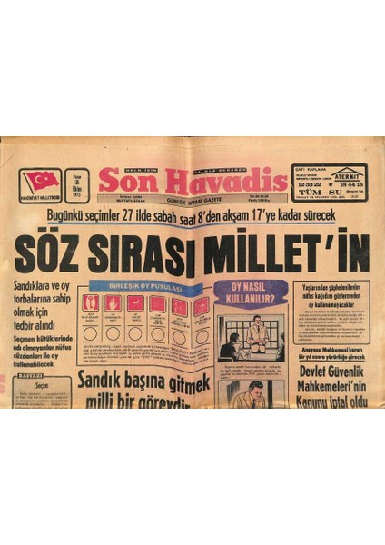 Son Havadis Gazetesi 12 Ekim 1975 - Ankarada Otobüsler Çalışmağa Başladı - Söz Sırası Milletin GZ121081