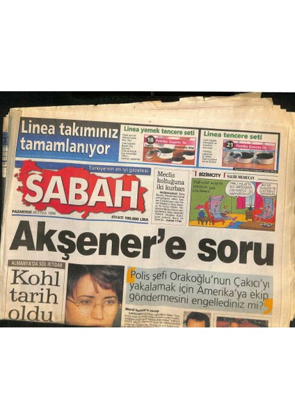 Sabah Gazetesi 28 Eylül 1998 - Polis Şefi Orakoğlunun Çakıcıyı Yakalamak Için Amerikaya Ekip Göndermesini Engellediniz Mi ? GZ120838