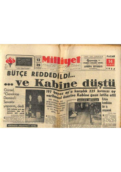 Milliyet Halk Gazetesi 14 Şubat 1965 - Sylvie Vartan Hallidayden Vazgeçti - Iranda Depremden 20 Kişi Öldü GZ121402