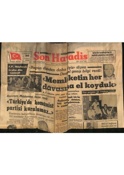 Son Havadis Gazetesi 30 Haziran 1965 - Anayasa Mahkemesi Karar Verdi Türkiyede Komünist Partisi Kurulamaz... GZ124372
