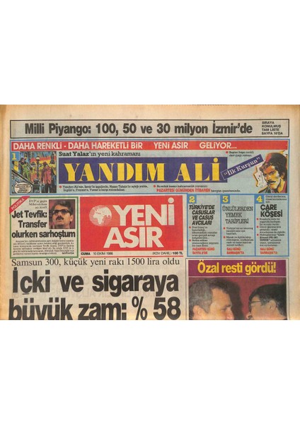 Yeni Asır Gazetesi 10 Ekim 1986 - Anap Yönetiminde Kan Değişikliği - Içki ve Sigaraya Büyük Zam GZ131633