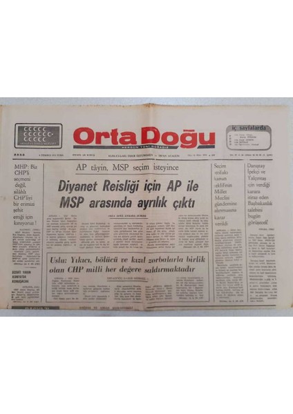 Ortadoğu Gazetesi - 4 Temmuz 1975 - Diyanet Reisliği Için Ap Ile Msp Arasında Ayrılık Çıktı GZ111362
