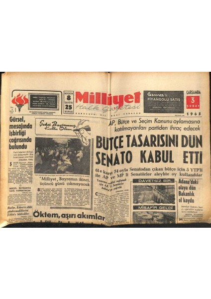 Milliyet Halk Gazetesi 3 Şubat 1965 - Diana Dors Geliyor - Zeki Müren , Evleneceği Kızı Bulduğunu Söyledi GZ121393