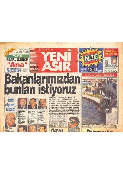 Yeni Asır Gazetesi 22 Kasım 1991 - Emel Sayına Sürpriz Parti - Aydındaki At Cenneti GZ131648
