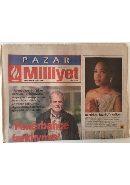 Milliyet Gazetesi Pazar Eki 11 Mart 2001 - Mustafa Denizli ,fenerbahçenin ve Kendisinin Iç Dünyasını Anlattı GZ20633