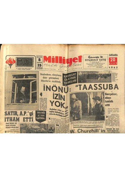 Milliyet Halk Gazetesi 20 Ocak 1965 - Marlon Brando , Aktörlükten Vazgeçiyor - Türkan Şoray Annesine 1250 Lira Nafaka Verecek GZ121408