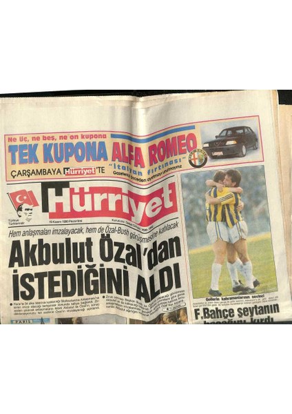 Hürriyet Gazetesi 19 Kasım 1990 - Sadri Alışıkın Ikinci Baharı - Fenerbahçe Şeytanın Bacağını Kırdı GZ120883