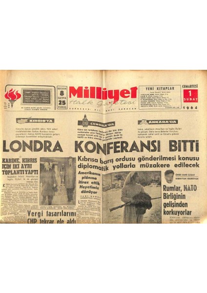 Milliyet Halk Gazetesi 1 Şubat 1964 - Konsarsyum 100 Milyon Dolar Vermeyi Teklif Etti - Londra Konferansı Bitti GZ121378