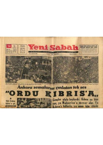 Yeni Sabah Gazetesi 14 Mart 1964 - Rumların Saldırıları Dün De Devam Etti - Atina Tepki Gösterecekmiş GZ124376