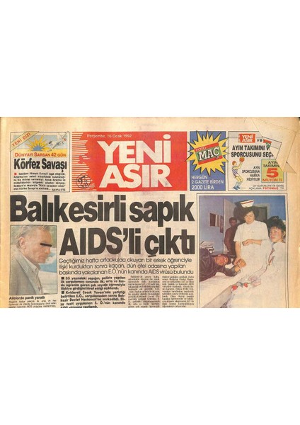 Yeni Asır Gazetesi 16 Ocak 1992 - Çakmur Ankaraya Çağrıldı - Ali Çetinkayaya Estetik Müdahale GZ131591