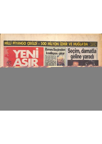 Yeni Asır Gazetesi 10 Eylül 1991 - Fenerbahçenin Gerson Keyfi - Özalın Hedefi Demirel GZ131582