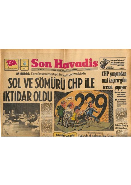 Son Havadis Gazetesi 24 Haziran 1977 - Borusan Fabrikası Müdürü Evine Giderken Öldürüldü - Sol ve Sömürü Chp Ile Iktidar Oldu GZ123961