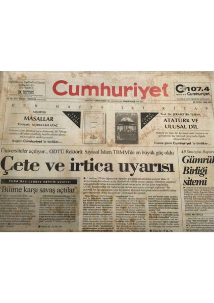 Cumhuriyet Gazetesi 22 Eylül 1998-MALI Milatta Geri Sayım GZ45220