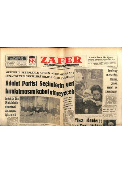 Zafer Gazetesi - 22 Mart 1964 - Zeki Müren Yüzünden Bir Pavyon Da Kavga Çıktı GZ110614