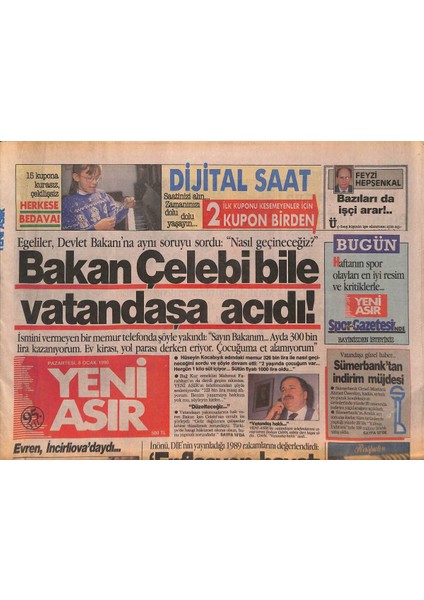 Yeni Asır Gazetesi 8 Ocak 1990 - Bakan Çelebi Bile Vatandaşa Acıdı - Işte , Halk Ihtilâli GZ131573