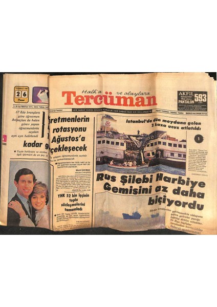 Tercüman Gazetesi 26 Ağustos 1981 - Denizde Büyük Kaza Son Anda Önlendi Rus Gemisi Harbiye Gemisini Az Kalsın Biçiyordu -Chp Il Binasında Yangın Çıktı GZ132334