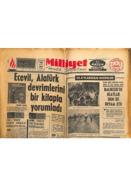 Milliyet Gazetesi - 1 Temmuz 1970 - Çiğli Hava Üssü Bize Devredildi GZ110785