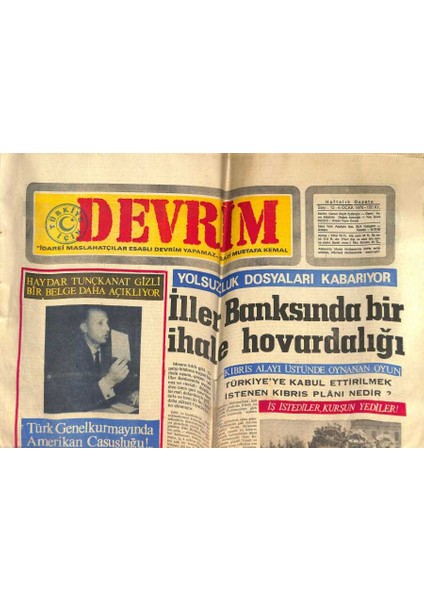 Türkiye Için Devrim Gazetesi 6 Ocak 1970 - Haydar Tunçkanat Gizli Belge Açıklıyor, Şerif Aygün Faili Meçhule Gitti GZ124114