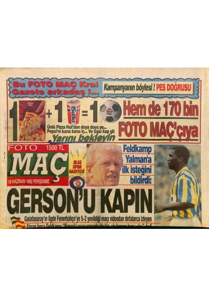 Fotomaç Gazetesi 18 Haziran 1992 - Rıdvan Dilmen Ticaret Olayım Bitmiştir - Vokri Uefaya Gidiyor GZ126369