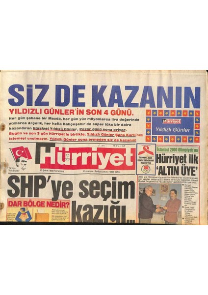 Hürriyet Gazetesi 25 Şubat 1993 - Uludağda Kaybolan Üniversiteli 17 Dağcı, Whitney Houston, Pınar Eliçe GZ126330