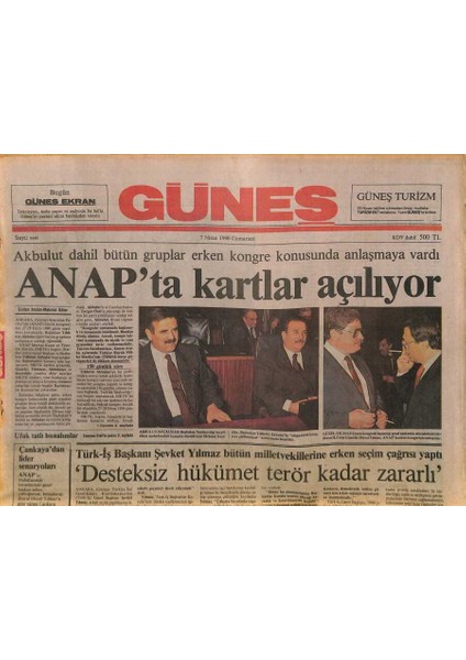Güneş Gazetesi 7 Nisan 1990 - Kutlu ve Sargın Ölüm Orucunda - Yerli Marlboro Geliyor GZ126377