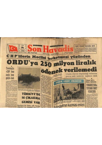 Son Havadis Gazetesi 14 Mayıs 1965 - James Bond , S.holmesin Pabucunuda Dama Attı - Türkiyede 16 Çıkarma Gemisi Var GZ123998