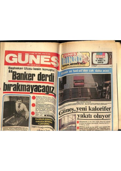 Güneş Gazetesi 21 Ocak 1983 - Başbakan Bülend Ulusu, Bülent Ersoy Ağladı, Karaoğlan Çizgi Roman GZ124132