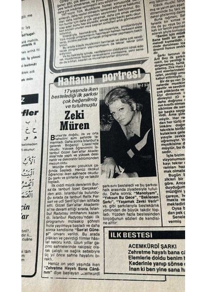Tercüman Gazetesi 6 Ocak 1983 - Haftanın Portresi Zeki Müren - Nazlı Ilıcak Yine Aramızda GZ126163