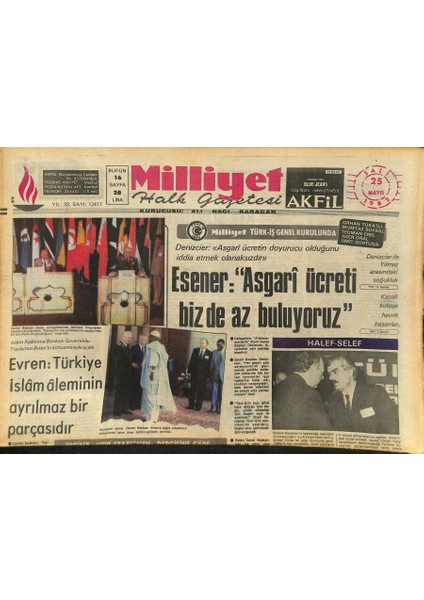 Milliyet Halk Gazetesi 25 Mayıs 1982 - Arjantin Cuntasında Görüş Ayrılığı Başladı - Esener Asgari Ücreti Biz De Az Buluyoruz GZ127198