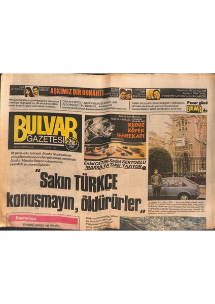 Bulvar Gazetesi 24 Mart 1983 - Türkan Şoray, Emel Sayın, Muazzez Abacının En Büyük Korkuları Yaşlanmakmış -Marsilyada Türkçe Konuşmayın Öldürüyorlar GZ132374
