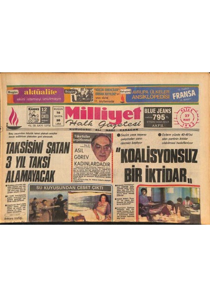 Milliyet Halk Gazetesi 27 Mart 1983 - Ajda Pekkan Folklorcularla Saz Çaldı - Fenerbahçe Ile Beşiktaş Puanları Paylaştı GZ126110