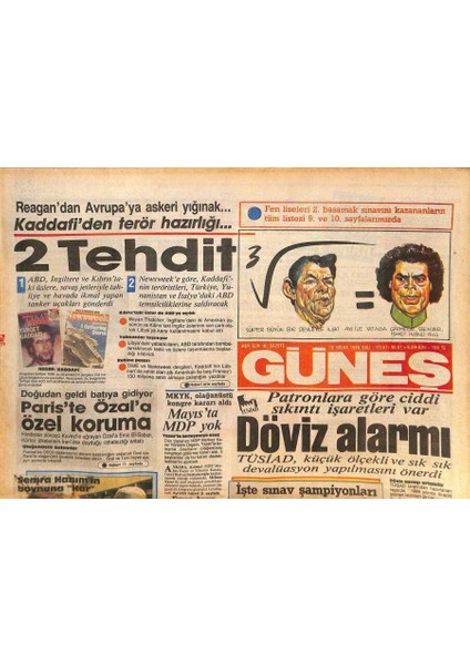 Güneş Gazetesi 15 Nisan 1986 - Pariste Özala Özel Koruma - Kaddafiden Terör Hazırlığı GZ126225