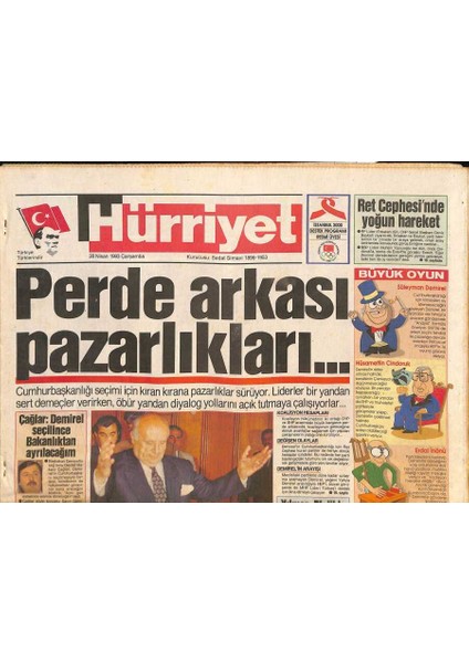 Hürriyet Gazetesi 28 Nisan 1993 - Cumhurbaşkanlığı Seçimi, Arzu Molu, Ahmet Kaya Kasetini Tanıttı, Ipek Tenolcay GZ126404