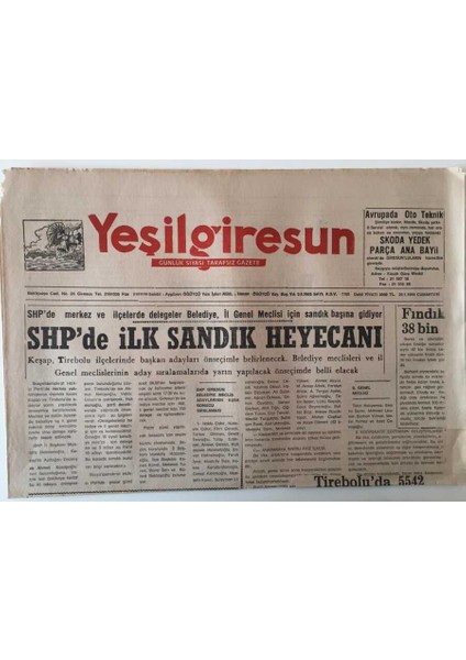 Yeşil Giresun Gazetesi 29 Ocak 1994 - Shpde Ilk Sandık Heyecanı GZ28980
