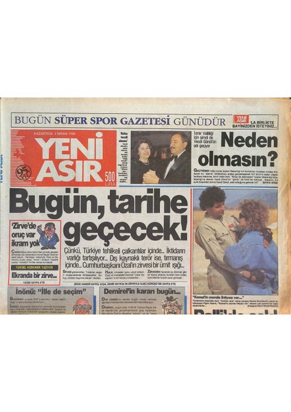 Yeni Asır Gazetesi 2 Nisan 1990 - Cevat Aldemir Koltuğunda Rahat - Ispartada Gizli Pazarlık GZ131525
