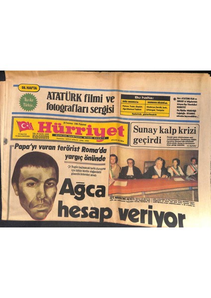 Hürriyet Gazetesi 20 Temmuz 1981 - Papayı Vuran Ağca Hesap Veriyor - Fenerbahçe Şampiyonluğun En Büyük Adayı GZ132533