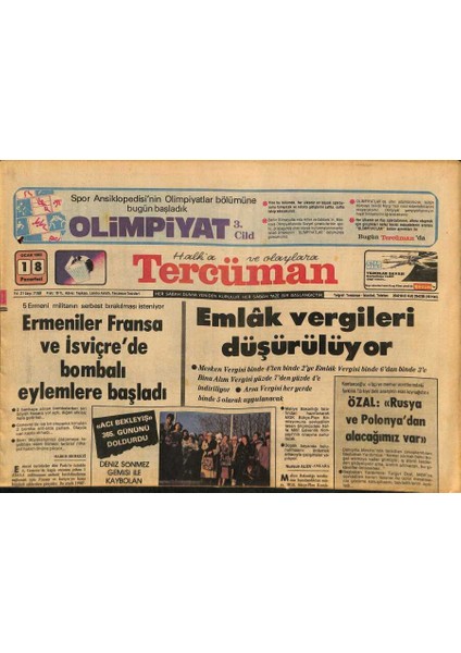 Tercüman Gazetesi 18 Ocak 1982 - Blochin Atletico Madride Transfer Oldu - Emlâk Vergileri Düşürülüyor GZ126195