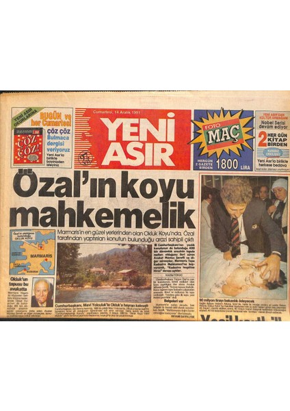 Yeni Asır Gazetesi 14 Aralık 1991 - Demirelden Özala Sıcak Karşılama - Izmirde Öldürülen Ibrahim Uğur Cinayeti Pkk Hesaplaşması Çıktı GZ132299