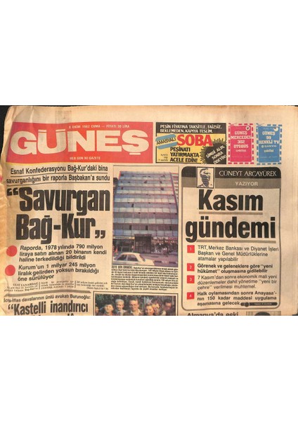 Güneş Gazetesi 8 Ekim 1982 - Almanyada Eski Bir Mahkum Içişleri Bakanı Oldu - Nazlı Ilıcak Hapse Girdi GZ132358