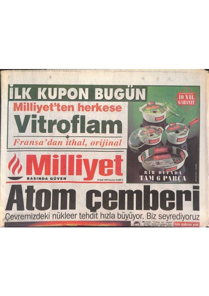 Milliyet Gazetesi 25 Eylül 1995 - Atom Çemberi - Demirele Sürü Kurban Edildi - Çillere Baba Destek GZ132622