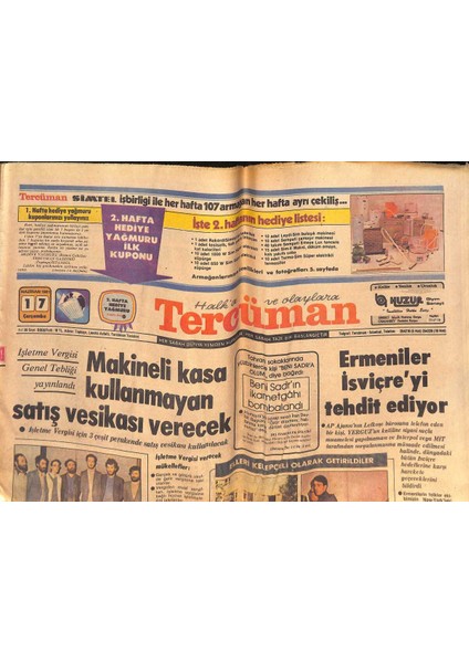 Tercüman Gazetesi 17 Haziran 1981 - Ermeniler Isviçreyi Tehdit Ediyor - Tdkpnin Beyin Takımı Yakalandı GZ132466