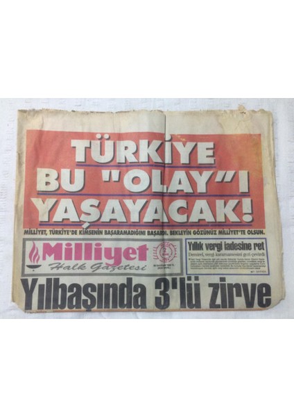 Milliyet Gazetesi 2 Ocak 1994 - 4.kez Yılın Sporcusu Seçilen Naim - GZ15778