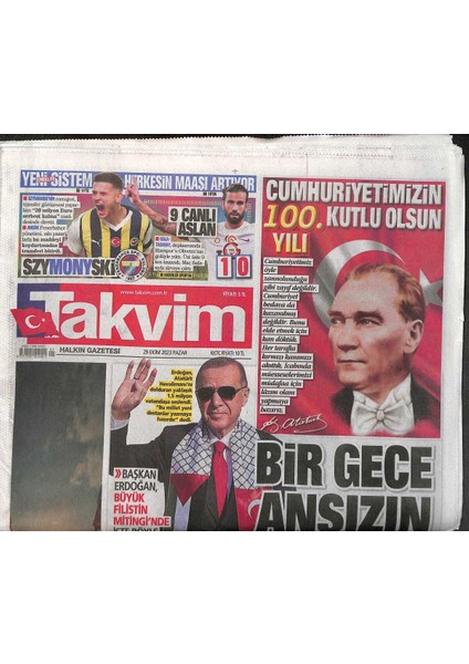 Takvim Gazetesi 29 Ekim 2023 - Cumhuriyetimizin 100. Yılı Kutlu Olsun GZ131486