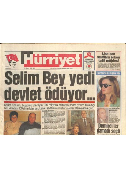Radikal Gazetesi 25 Mayıs 1993 - Selim Edesin Batma Borcunu Vakıflar Bankası Ödüyor, Asım Can Gündüz, Dolly Parton GZ126495