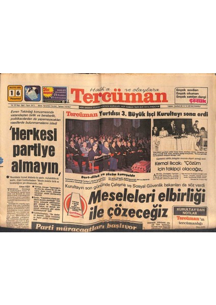Tercüman Gazetesi 16 Mayıs 1983 - Celal Bayar Bugün 101 Yaşına Bastı - Iran ve Irak Savaşı Yeniden Alevlendi - Sunalp Partisinin Levhasını Astı GZ132382