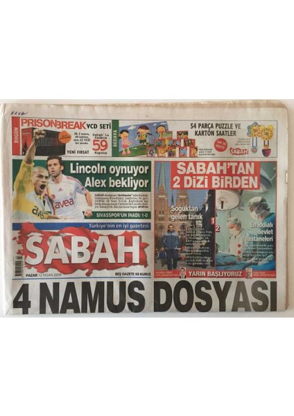 Sabah Gazetesi 12 Nisan 2009 - Derbi Istanbul Galatasaray -Fenerbahçe Randevusu Bu Gece Ali Sami Yende GZ20707