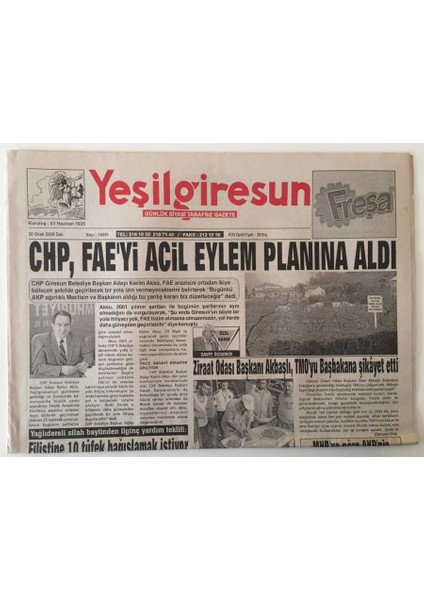 Yeşil Giresun Gazetesi 20 Ocak 2009 - Chp, Faeyi Acil Eylem Planına Aldı GZ28924