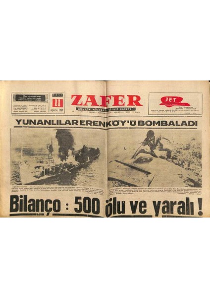 Zafer Gazetesi - 11 Ağustos 1964 - Yunanlılar Erenköyü Bombaladı GZ110475